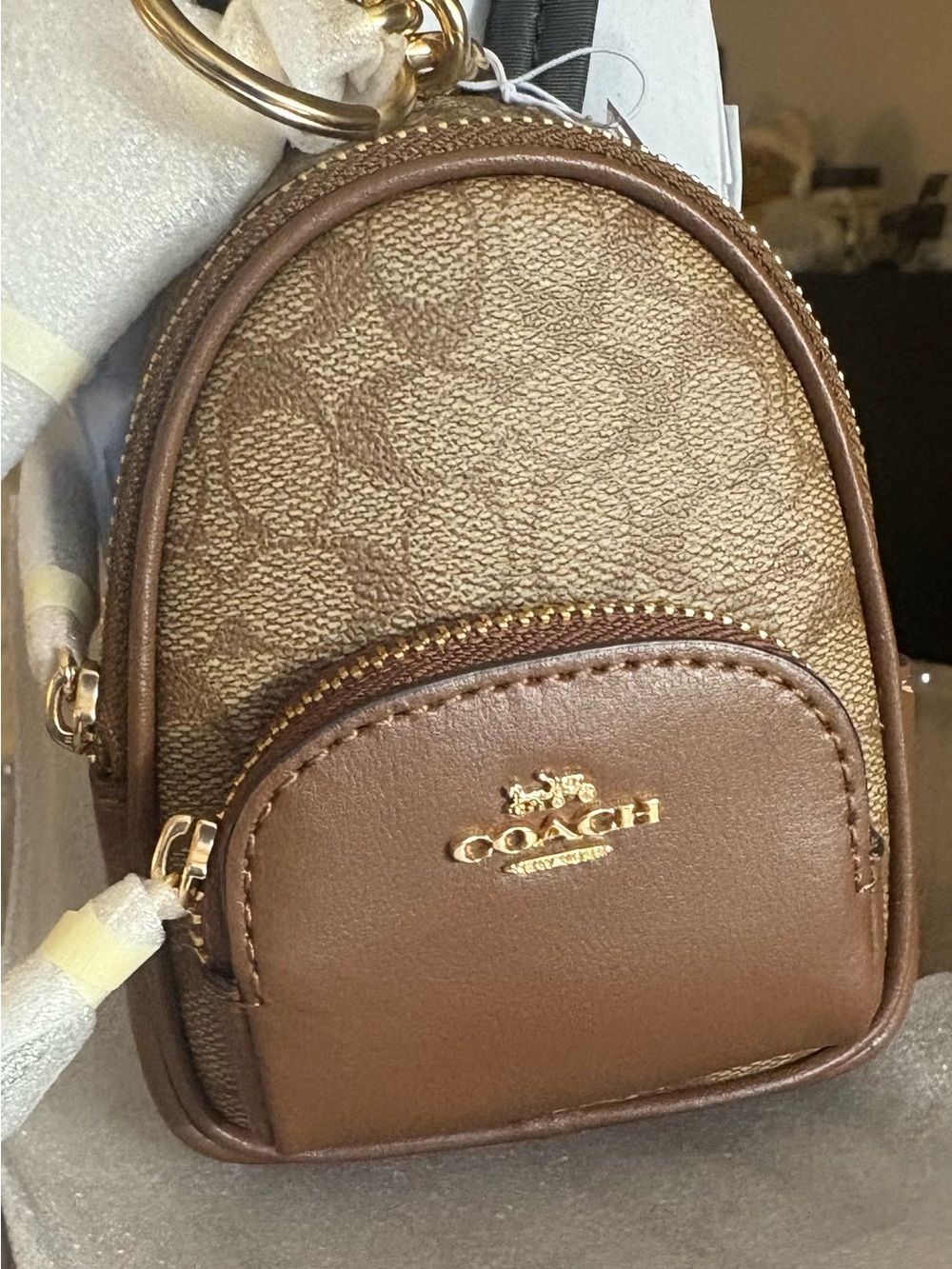 Coach Brown Signature Mini Backpack Key Charm